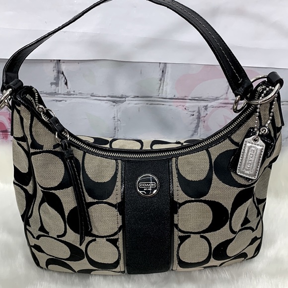 Coach Handbags - Coach Gray/Black Signature Hobo Shoulder Bag w/ Silver Tone Hardware